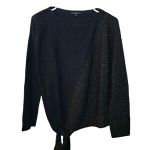 Lafayette 148 Half Metallic Sweater Silk Blend Front Knot Size S Black Gold